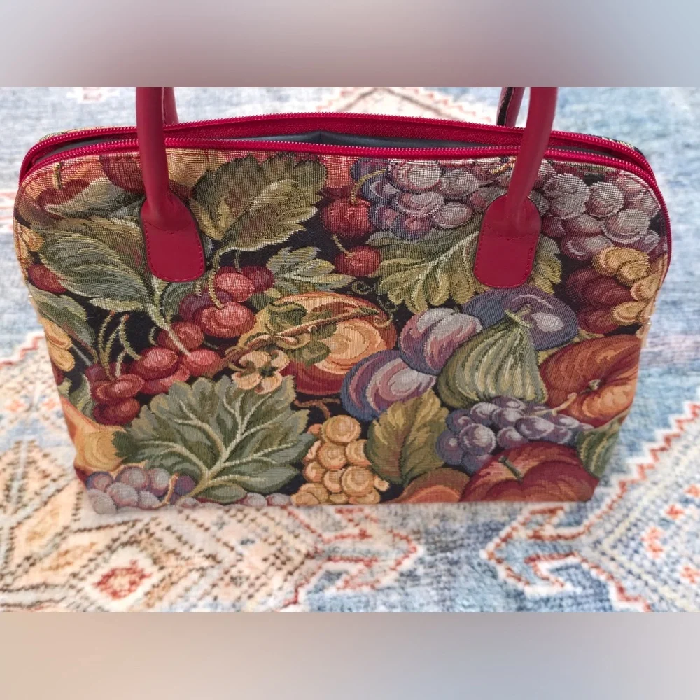Royal Tapisserie Multicolor Fruit Tapestry Satchel with Red Trim